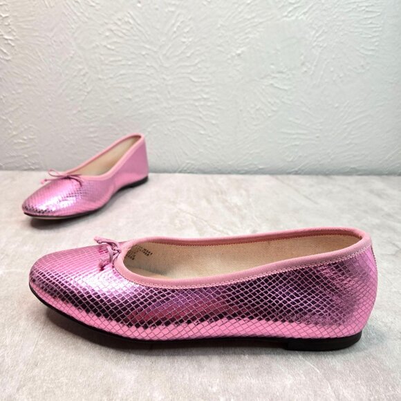 J. Crew Ballet Flats Size 7.5 Metallic Pink Leather Dressy Bow Ballerina Shoes - Picture 1 of 11